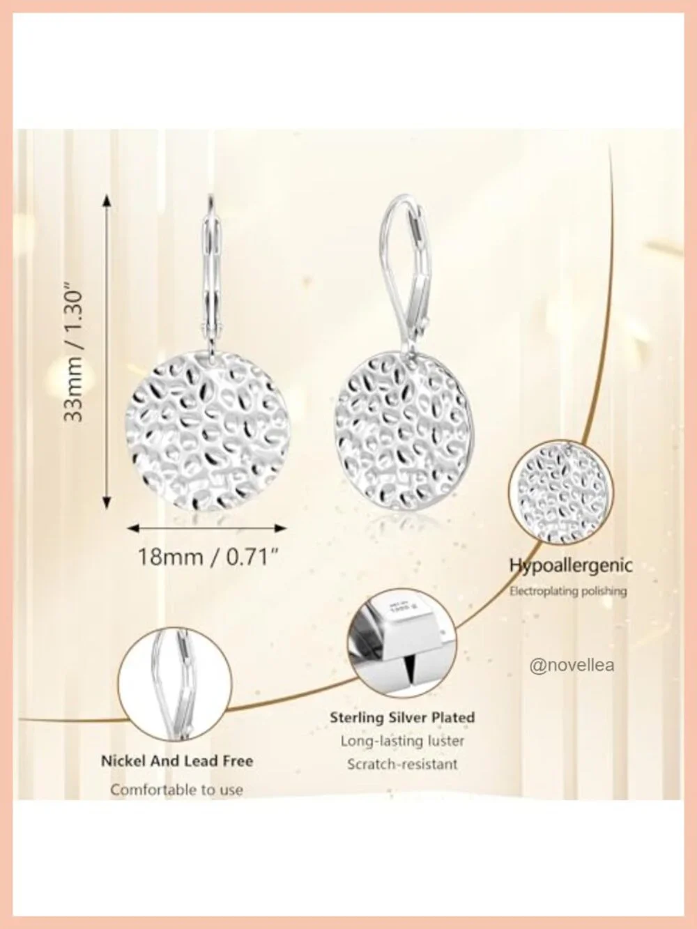 Hammered Coin Dangle Earrings for Women | Sterling Silver Leverback Drop